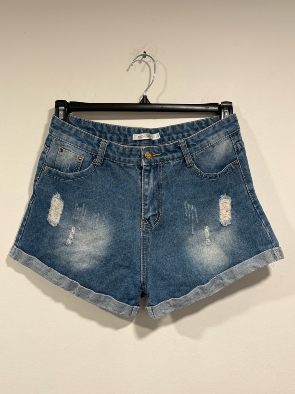 Girls' Distressed Denim Shorts in Faded Blue